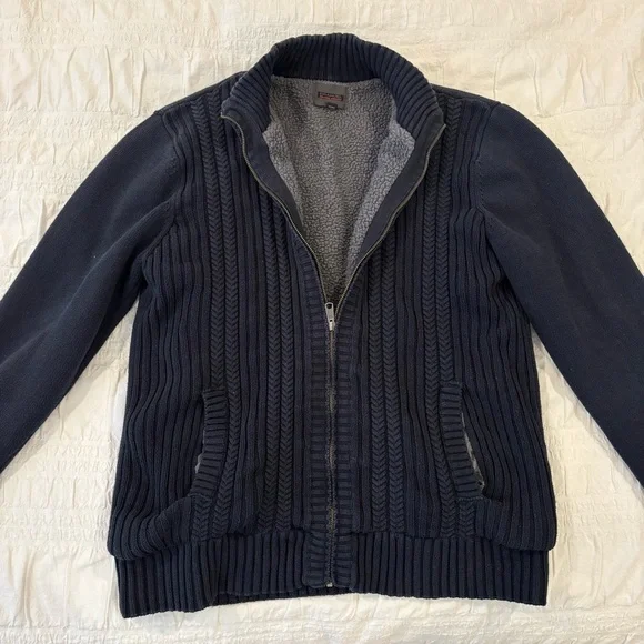 Emanuel Ungaro Sherpa Lined Men's  Full Zipped Sweater Jacket Navy Size XL - Picture 4 of 8
